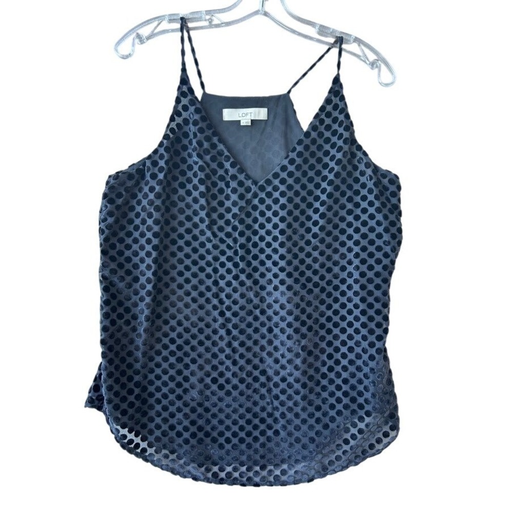 Loft Black Velvet‎ Polka Dot V-Neck Cami Tank Top Womens Medium